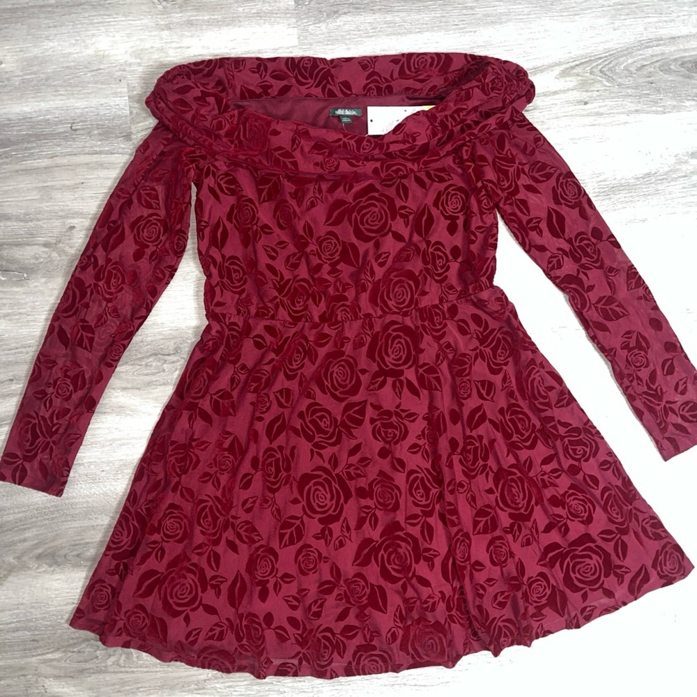 Wild Fable Red Velvet Rose Dress